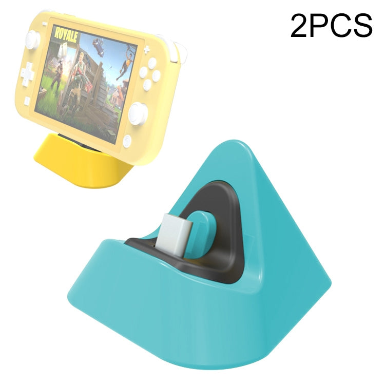2 PCS DOBE TNS-19062 Host Charging Bottom Portable Triangle Game Console Charger For Switch / Lite, Yellow, Blue Green, Gray, Dynamic Green, Coral Red, Dynamic Blue