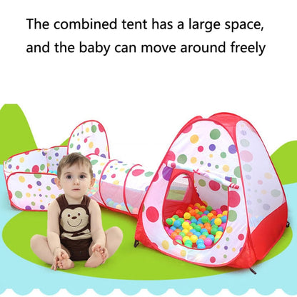 3 in 1 Children Tent Play House Tunnel Foldable Shooting Ocean Ball Pool Toy, Red