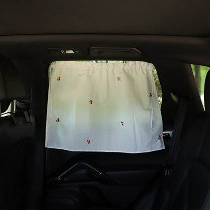 Car Embroidery Curtain Sunshade Cartoon Cotton Suction Cup Curtain Car Sunscreen Insulation Covering Curtain, Cherry, Bear, Sun Flower, Girl