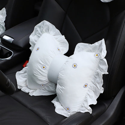 Bow Car Head Pillow Car Seat Neck Pillow Comfortable Cotton Car Supplies, Sun Flower Headrest, Sun Flower Lumbar Pillow, Cherry Headrest, Cherry Lumbar Pillow