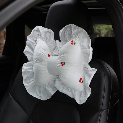 Bow Car Head Pillow Car Seat Neck Pillow Comfortable Cotton Car Supplies, Sun Flower Headrest, Sun Flower Lumbar Pillow, Cherry Headrest, Cherry Lumbar Pillow