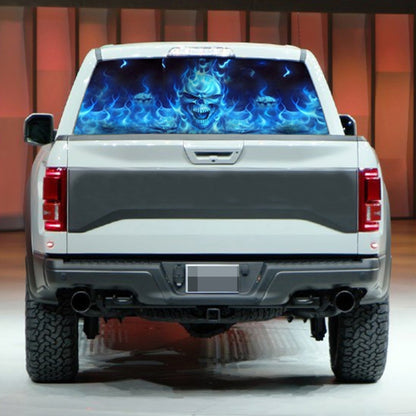 D-738 Burning Skull Car Rear Window Sticker Color Graphic Sticker, 135x36cm, D-738
