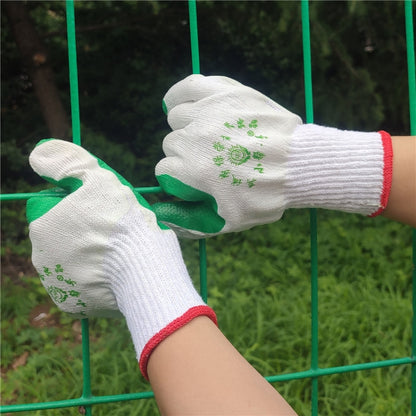 12 Pairs Thickened Rubber Coated Labor Insurance Rubber Gloves, Green, Red