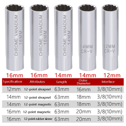 Car Spark Plug Sleeve Wrench Thin Flames Disassembly Tool, Specification:, 12mm (Shrapnel), 14mm (Shrapnel), 14mm (Magnetic), 16mm (Magnetic), 16mm (Glue Cover)
