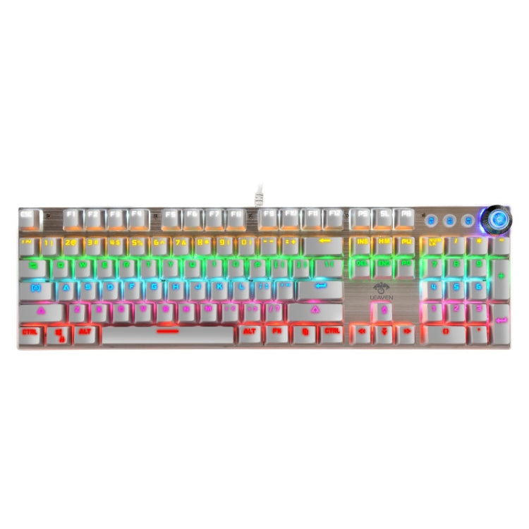 LEAVEN K990 Knob Version 104 Keys Office Computer Game Mechanical Green Axis Wired Keyboard, Cabel Length:1.8m, White, Black