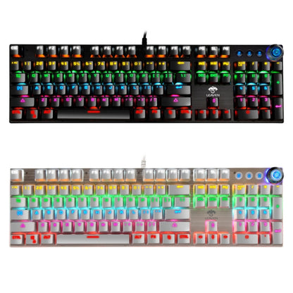 LEAVEN K990 Knob Version 104 Keys Office Computer Game Mechanical Green Axis Wired Keyboard, Cabel Length:1.8m, White, Black