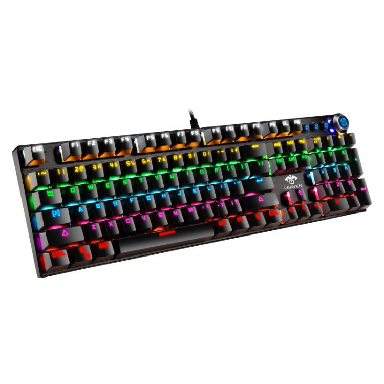 LEAVEN K990 Knob Version 104 Keys Office Computer Game Mechanical Green Axis Wired Keyboard, Cabel Length:1.8m, White, Black