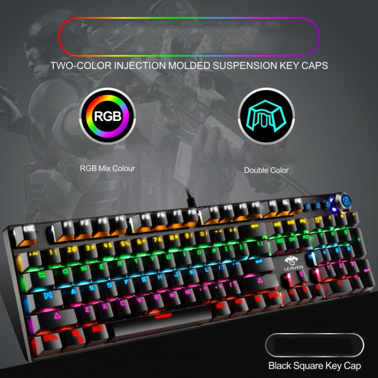 LEAVEN K990 Knob Version 104 Keys Office Computer Game Mechanical Green Axis Wired Keyboard, Cabel Length:1.8m, White, Black