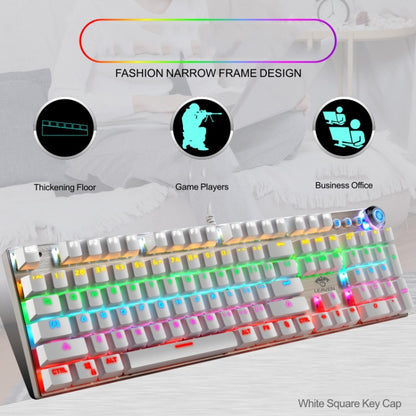 LEAVEN K990 Knob Version 104 Keys Office Computer Game Mechanical Green Axis Wired Keyboard, Cabel Length:1.8m, White, Black