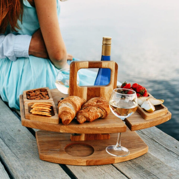 Portable Picnic Wooden Wine Glass Holder Detachable Wine Table, Camping Table with Handle