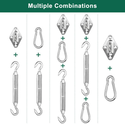 24 in 1 304 Stainless Steel Fixed Shade Sail Accessories Diamond Buckle Flower Basket Spring Buckle, Spec:, 24 PCS / M6 Set