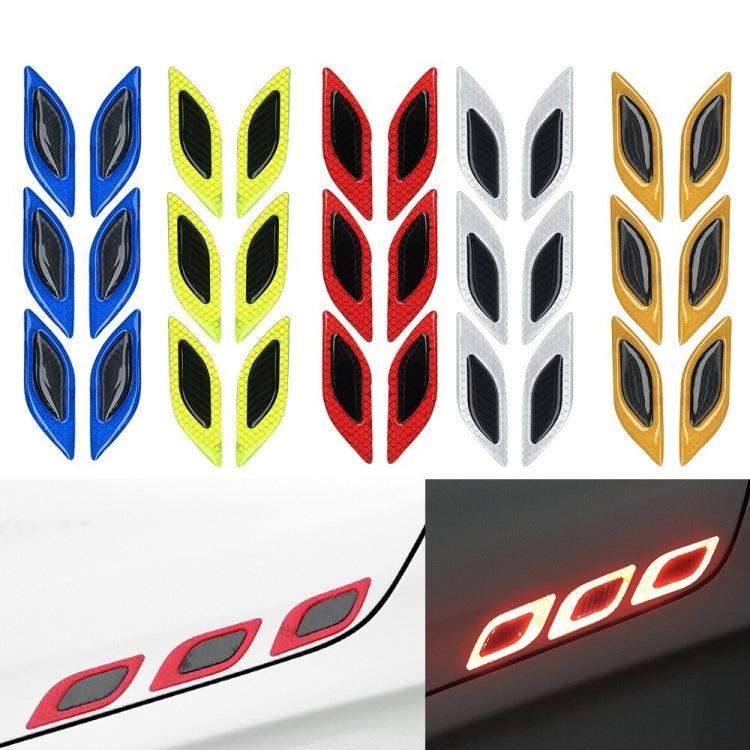 2 Sets Carbon Fiber Warning Sticker Car Anti-Collision Strip Leaf Plate Reflective Sticker Hood Light Eyebrow Anti-Collision Drops Sticker, 6 PCS (Red), 6 PCS (White), 6 PCS  (Blue), 6 PCS  (Yellow), 6 PCS  (Fluorescent Yellow), 4 PCS   (Bumper Red)