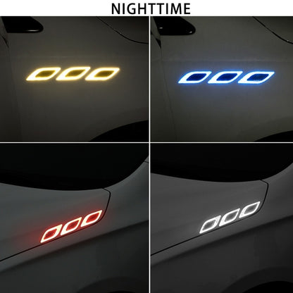 2 Sets Carbon Fiber Warning Sticker Car Anti-Collision Strip Leaf Plate Reflective Sticker Hood Light Eyebrow Anti-Collision Drops Sticker, 6 PCS (Red), 6 PCS (White), 6 PCS  (Blue), 6 PCS  (Yellow), 6 PCS  (Fluorescent Yellow), 4 PCS   (Bumper Red)