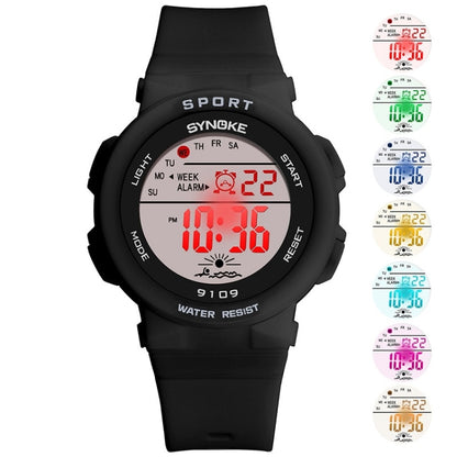 SYNOKE 9109 Student Multifunctional Waterproof Colorful Luminous Electronic Watch, Black, Pink, White, Lake Green