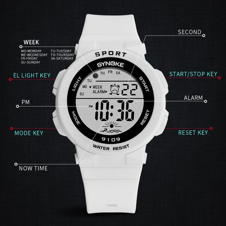 SYNOKE 9109 Student Multifunctional Waterproof Colorful Luminous Electronic Watch, Black, Pink, White, Lake Green
