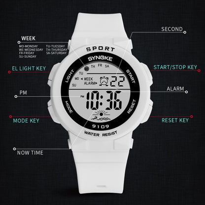 SYNOKE 9109 Student Multifunctional Waterproof Colorful Luminous Electronic Watch, Black, Pink, White, Lake Green
