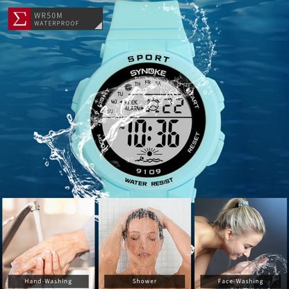 SYNOKE 9109 Student Multifunctional Waterproof Colorful Luminous Electronic Watch, Black, Pink, White, Lake Green