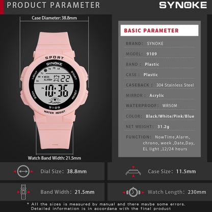 SYNOKE 9109 Student Multifunctional Waterproof Colorful Luminous Electronic Watch, Black, Pink, White, Lake Green