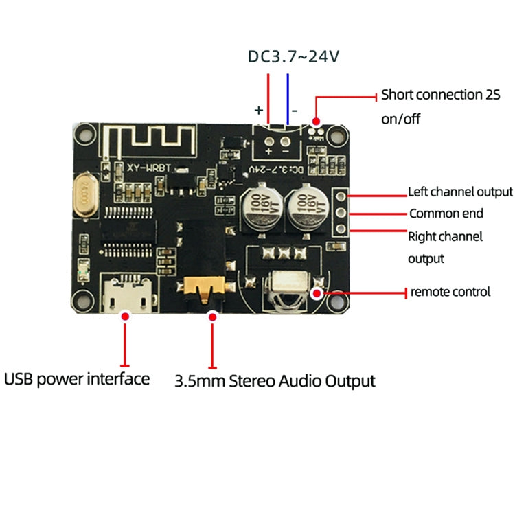 2 PCS XY-WRBT Bluetooth 5.0 Decoder Board Stereo Audio Module Wide Voltage Speaker Amplifier, Without Remote Control, With Remote Control