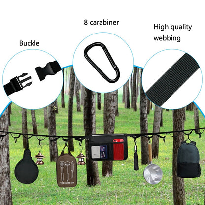 Outdoor Camping Clothesline 16 Rings Tent Straps Lanyard