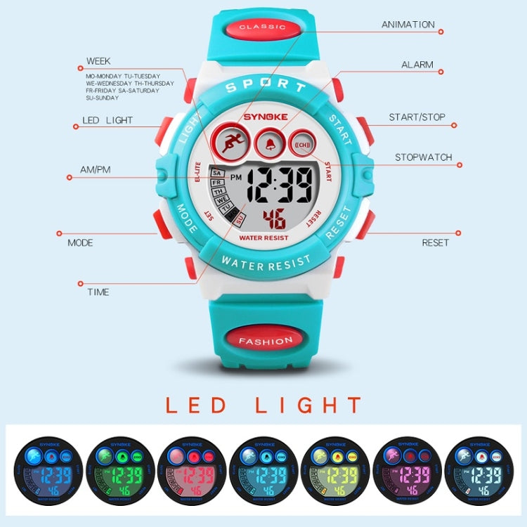 SYNOKE 9802 Children Sports Waterproof Digital Watch, Blue White, Blue Orange, Black Blue