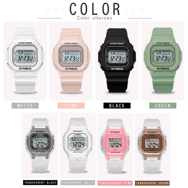 SYNOKE 9620 Couple Sports Plastic Strap Electronic Watch, Broth Green, Teenage Pink, Cool Black, Angel White, Transparent White, Transparent Black, Transparent Pink, Transparent Coffee