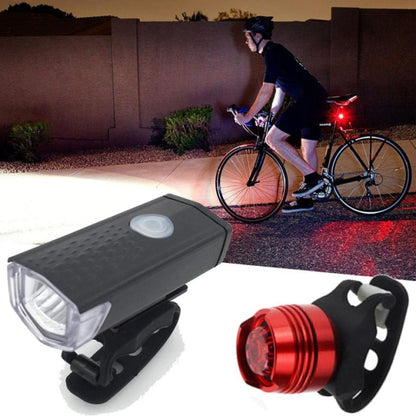 Bicycle Highlight USB Rechargeable Lamp Waterproof Bicycle Headlight Taillight Set, Headlight + Taillight (Black)