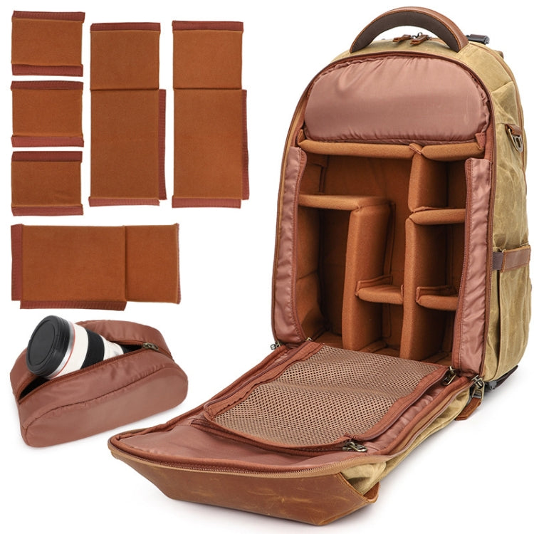 K805 Waterproof Batik Canvas Camera Backpack Outdoor Liner Shoulder Photography Bag, Blue, Khaki, Soil Yellow, Grey
