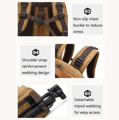 K805 Waterproof Batik Canvas Camera Backpack Outdoor Liner Shoulder Photography Bag, Blue, Khaki, Soil Yellow, Grey