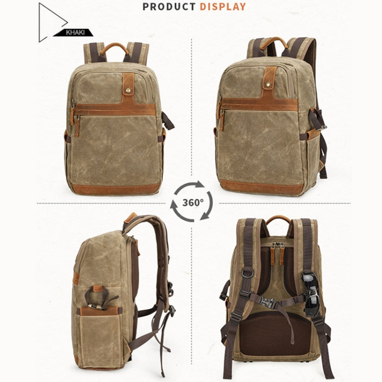 D1383 Outdoor SLR Digital Camera Backpack Waterproof Batik Canvas Camera Bag, Khaki, Green, Gray