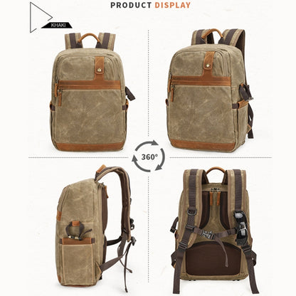 D1383 Outdoor SLR Digital Camera Backpack Waterproof Batik Canvas Camera Bag, Khaki, Green, Gray