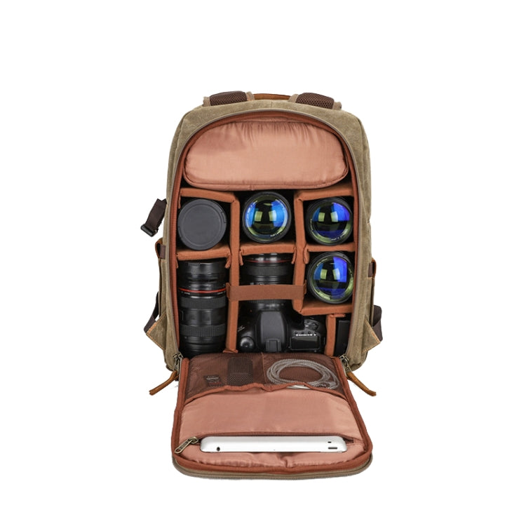 D1383 Outdoor SLR Digital Camera Backpack Waterproof Batik Canvas Camera Bag, Khaki, Green, Gray