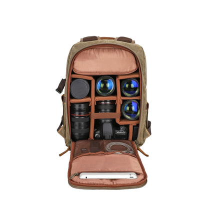 D1383 Outdoor SLR Digital Camera Backpack Waterproof Batik Canvas Camera Bag, Khaki, Green, Gray