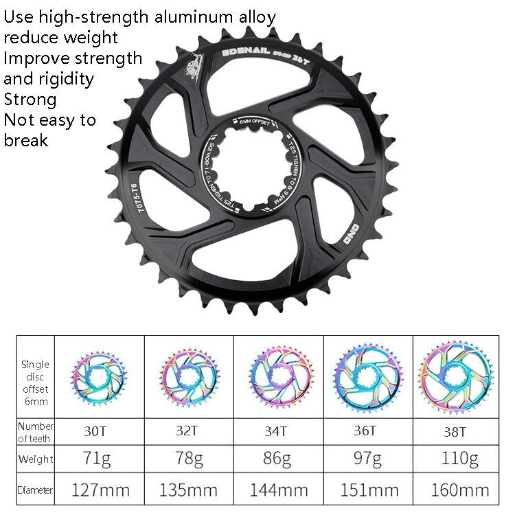 BDSNAIL Mountain Bike Single Disk GXP Direct-Shaped Integrated Disk Positive And Negative Tooth Disc, 30T (Black), 32T (Black), 34T (Black), 36T (Black), 38T (Black)