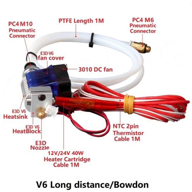 3D V6 Printer Extrusion Head Printer J-Head Hotend With Single Cooling Fan, Remotely 1.75 / 0.2mm, Remotely 1.75 / 0.3mm, Remotely 1.75 / 0.4mm, Remotely 1.75 / 0.5mm, Remotely 3 / 0.2mm, Remotely 3 / 0.3mm, Remotely 3 / 0.4mm, Remotely 3 / 0.5mm