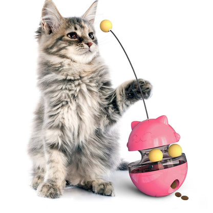 Cat Turntable Toy Leaking Food Ball Funny Cat Stick Tumbler Pet Toy, Blue, Green, Yellow, Pink