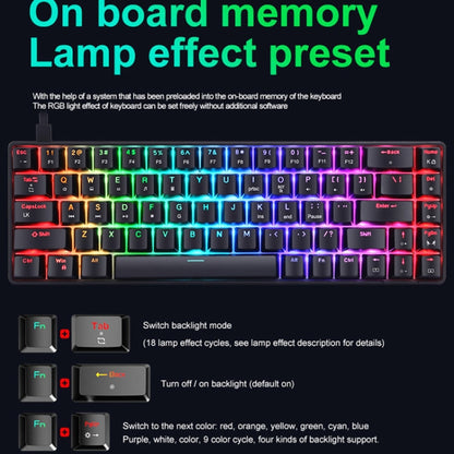 T8 68 Keys Mechanical Gaming Keyboard RGB Backlit Wired Keyboard, Cable Length:1.6m, Black Green Shaft, Black Tea Shaft, White Green Shaft, White RGB Red Shaft, Blue Green Shaft, Pink Green Shaft