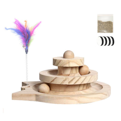 MZP01 Solid Wood Turntable Cat Toys Durable Funny Cat Stick Scratcher, Specification:, Double-layer Small, Three-layer Large