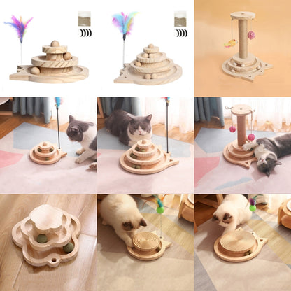 MZP01 Solid Wood Turntable Cat Toys Durable Funny Cat Stick Scratcher, Specification:, Double-layer Small, Three-layer Large