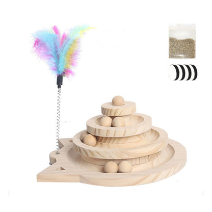 MZP01 Solid Wood Turntable Cat Toys Durable Funny Cat Stick Scratcher, Specification:, Double-layer Small, Three-layer Large