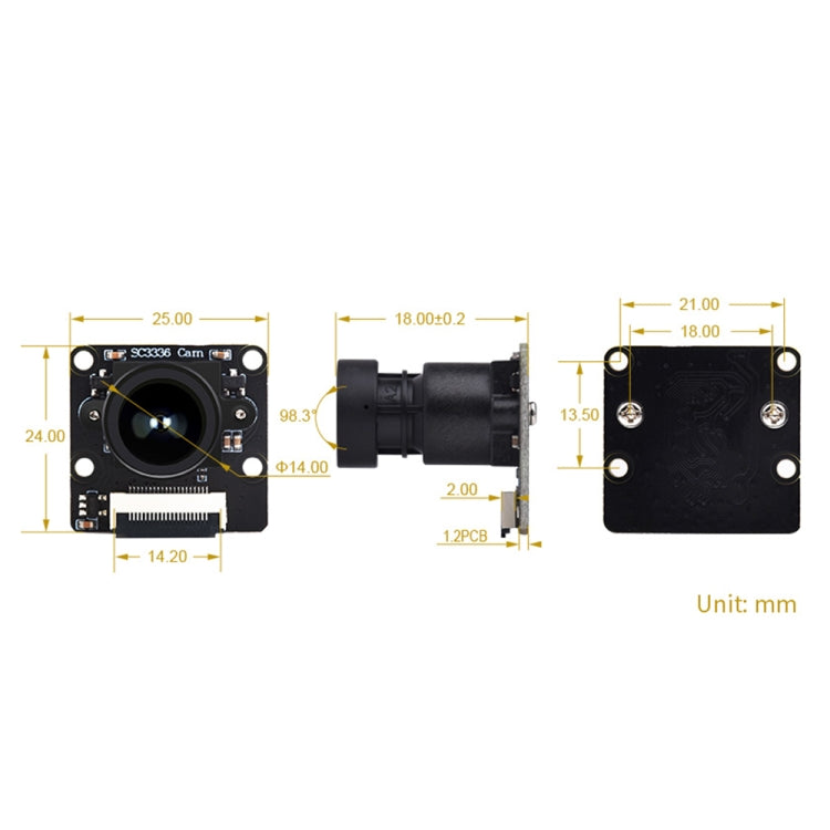 Waveshare 25553 SC3336 3MP 1/2.8-Inch F2.0 Camera Module (B), 25553