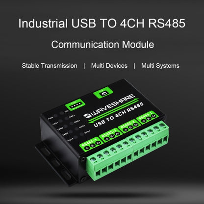 Waveshare 25219 Industrial USB To 4Ch RS485 Converter, 25219