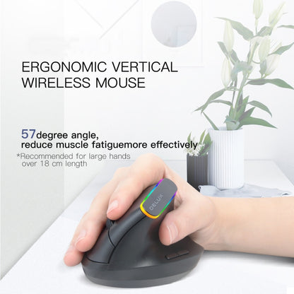 DELUX M618DB 6-Keys 1600 DPI RGB Vertical Wireless Bluetooth Dual-Mode Mouse, M618DB(Bluetooth Version)