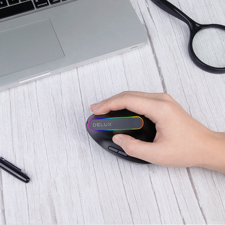 DELUX M618DB 6-Keys 1600 DPI RGB Vertical Wireless Bluetooth Dual-Mode Mouse, M618DB(Bluetooth Version)
