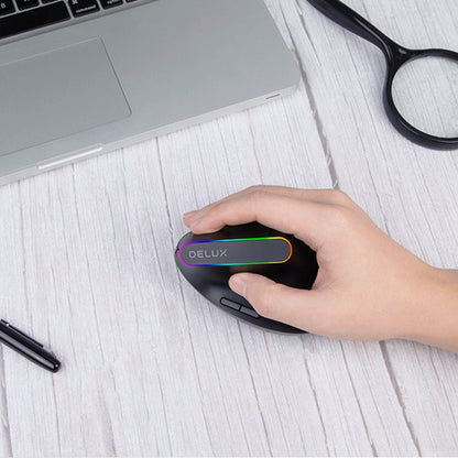 DELUX M618DB 6-Keys 1600 DPI RGB Vertical Wireless Bluetooth Dual-Mode Mouse, M618DB(Bluetooth Version)