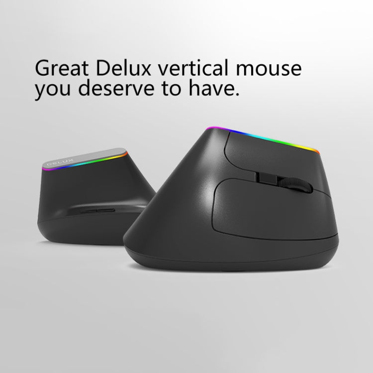 DELUX M618DB 6-Keys 1600 DPI RGB Vertical Wireless Bluetooth Dual-Mode Mouse, M618DB(Bluetooth Version)