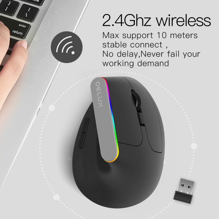 DELUX M618DB 6-Keys 1600 DPI RGB Vertical Wireless Bluetooth Dual-Mode Mouse, M618DB(Bluetooth Version)