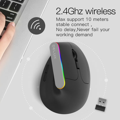 DELUX M618DB 6-Keys 1600 DPI RGB Vertical Wireless Bluetooth Dual-Mode Mouse, M618DB(Bluetooth Version)