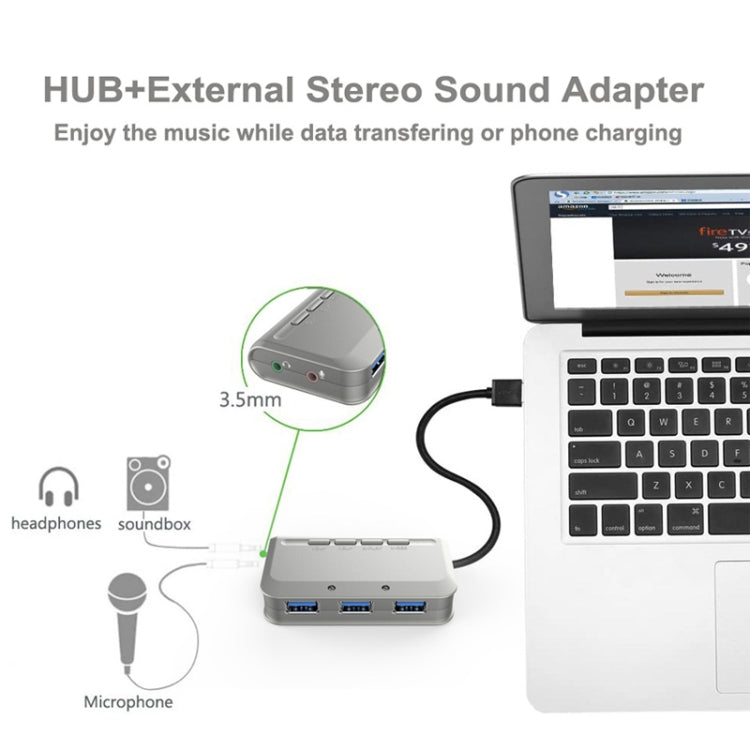 MB-103 USB 3.1 Three-Port Drive-Free HUB + 7.1 Voice Changer Sound Card High-Speed Docking Station, Cable Length: 1.2m