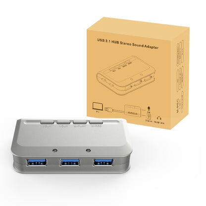 MB-103 USB 3.1 Three-Port Drive-Free HUB + 7.1 Voice Changer Sound Card High-Speed Docking Station, Cable Length: 1.2m